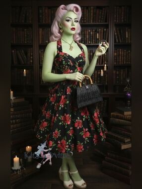 🌹In Bloom - Cannes 50's Floral Halter Swing Dress By Hell Bunny - M NWOT